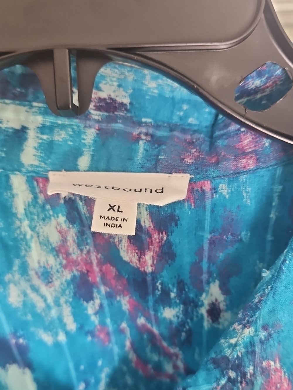 Westbound Long Sleeve Collared Partial Button Relaxed Tunic: Turquoise Monet: XL - Picture 6 of 16